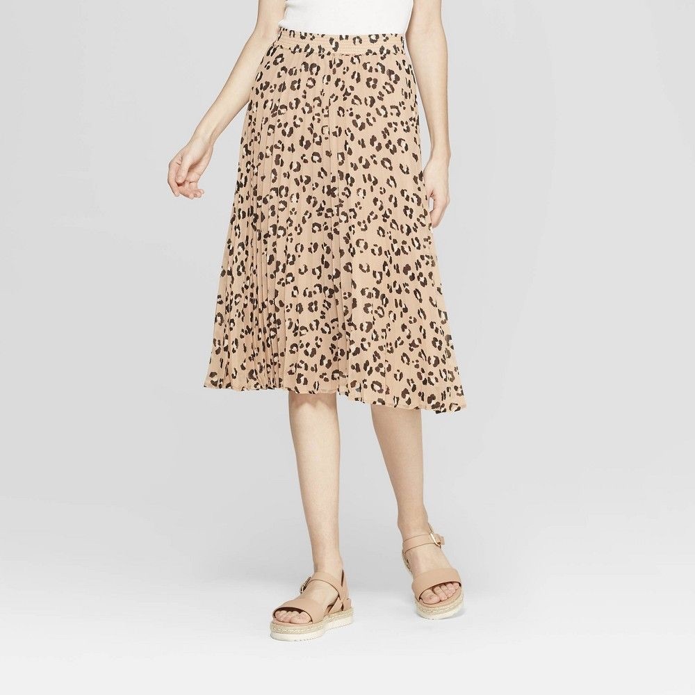 A New Day Pleated Leopard Midi Skirt
